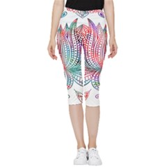 Lotus Feathers Boho Watercolor Inside Out Lightweight Velour Capri Leggings  by Salman4z