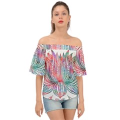 Lotus Feathers Boho Watercolor Off Shoulder Short Sleeve Top by Salman4z