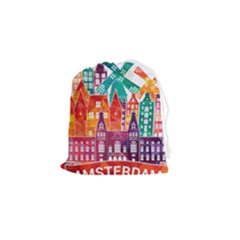 Vector Graphics Amsterdam Silhouette Drawstring Pouch (small) by Salman4z
