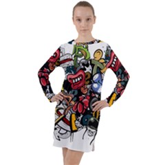Mural Graffiti Paint Long Sleeve Hoodie Dress by Salman4z