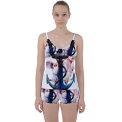 Anchor Watercolor Painting Tattoo Art Anchors And Birds Tie Front Two Piece Tankini by Salman4z