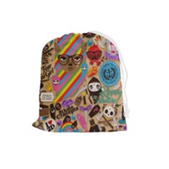 Multicolored Doodle Art Wallpaper Drawstring Pouch (large) by Salman4z