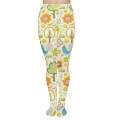 Nature Doodle Art Trees Birds Owl Children Pattern Multi Colored Tights by Salman4z