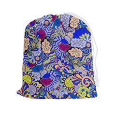 Blue Yellow Background Pattern Vector Texture Paisley Drawstring Pouch (2xl) by Salman4z