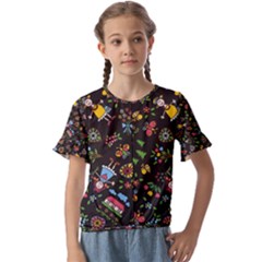 Cartoon Texture Kids  Cuff Sleeve Scrunch Bottom Tee