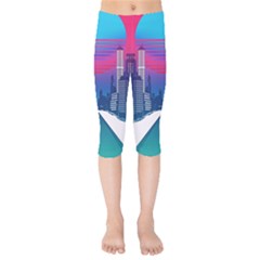 Retro Cityscape Artist Artwork Digital Art Kids  Capri Leggings  by Salman4z