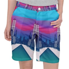Retro Cityscape Artist Artwork Digital Art Women s Pocket Shorts by Salman4z