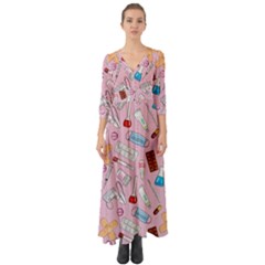 Medical Button Up Boho Maxi Dress by SychEva