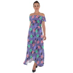 Nail Polish Off Shoulder Open Front Chiffon Dress by SychEva