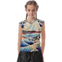 Wave Japanese Mount Fuji Woodblock Print Ocean Kids  Raglan Cap Sleeve Tee View1