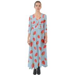 Strawberry Button Up Boho Maxi Dress by SychEva