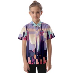 New York Skyline Cityscape Nyc New York City Landmark Kids  Short Sleeve Shirt by Jancukart