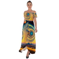 Surrealist Fantasy Dream Moon Space Off Shoulder Open Front Chiffon Dress by Jancukart