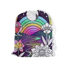 Rainbow Fun Cute Minimal Doodle Drawing Art Drawstring Pouch (xl) by Jancukart