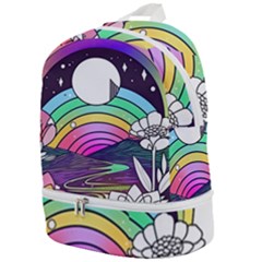 Rainbow Fun Cute Minimal Doodle Drawing Art Zip Bottom Backpack by Jancukart