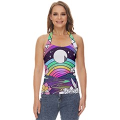Rainbow Fun Cute Minimal Doodle Drawing Art Basic Halter Top by Jancukart