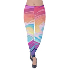 Waves Ocean Sea Tsunami Nautical 9 Velvet Leggings by Jancukart