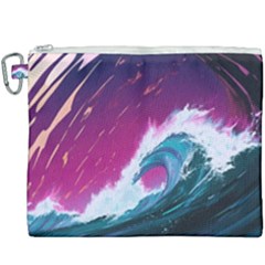 Tsunami Waves Ocean Sea Nautical Nature Water Unique Canvas Cosmetic Bag (xxxl) by Jancukart