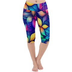 Ai Generated Artwork Leaves Nature Pattern Lightweight Velour Cropped Yoga Leggings by Jancukart