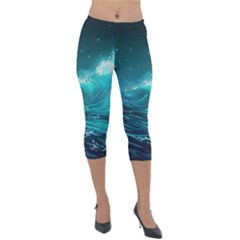 Tsunami Waves Ocean Sea Nautical Nature Water 7 Lightweight Velour Capri Leggings  by Jancukart