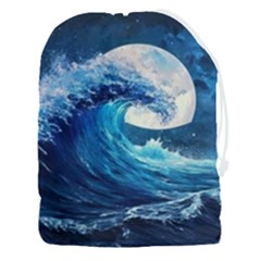 Tsunami Waves Ocean Sea Nautical Nature Water Moon Drawstring Pouch (3xl) by Jancukart