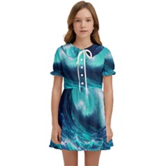 Tsunami Tidal Wave Ocean Waves Sea Nature Water Kids  Sweet Collar Dress by Jancukart