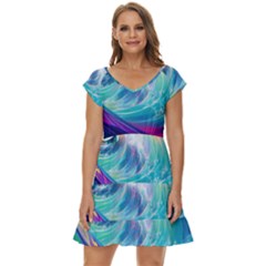 Waves Ocean Sea Tsunami Nautical Nature Water Short Sleeve Tiered Mini Dress by Jancukart