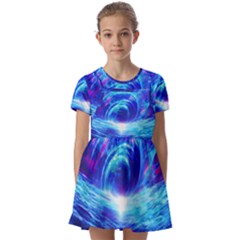 Tsunami Waves Ocean Sea Nautical Nature Water Art Work Kids  Short Sleeve Pinafore Style Dress by Jancukart