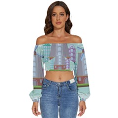 Amsterdam Landmark Landscape Long Sleeve Crinkled Weave Crop Top by Sudheng