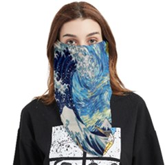 The Great Wave Of Kanagawa Painting Starry Night Van Gogh Face Covering Bandana (triangle) by Sudheng