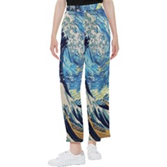 The Great Wave Of Kanagawa Painting Starry Night Van Gogh Women s Pants  by Sudheng