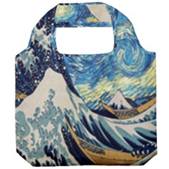 The Great Wave Of Kanagawa Painting Starry Night Van Gogh Foldable Grocery Recycle Bag by Sudheng