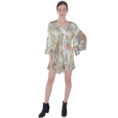 Vintage Astronomy  V-neck Flare Sleeve Mini Dress by ConteMonfrey
