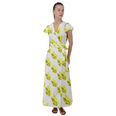 Yellow Butterflies On Their Own Way Flutter Sleeve Maxi Dress by ConteMonfrey