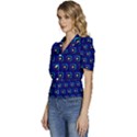 Blue Neon Squares - Modern Abstract Puffed Short Sleeve Button Up Jacket View2