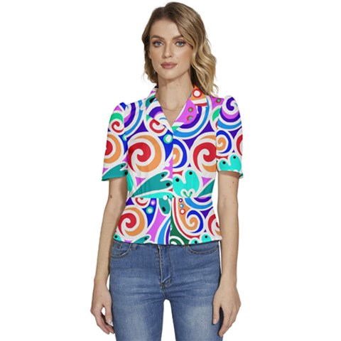 Crazy Pop Art - Doodle Circles   Puffed Short Sleeve Button Up Jacket by ConteMonfrey