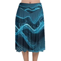 Technology Computer Background (1) Velvet Flared Midi Skirt by Simbadda