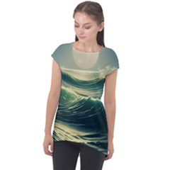 Ocean Sea Waves Tide Cap Sleeve High Low Top by Simbadda