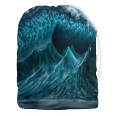 Tsunami Waves Ocean Sea Water Rough Seas Blue Drawstring Pouch (3xl) by Wegoenart