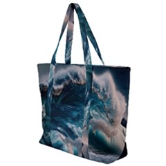 Tsunami Waves Ocean Sea Water Rough Seas Zip Up Canvas Bag by Wegoenart