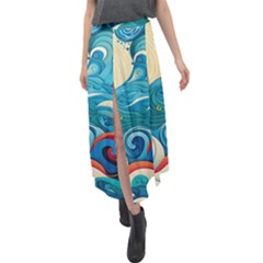 Waves Ocean Sea Abstract Whimsical Abstract Art 5 Velour Split Maxi Skirt by Wegoenart