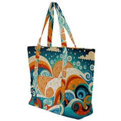 Waves Ocean Sea Abstract Whimsical Abstract Art 4 Zip Up Canvas Bag by Wegoenart