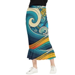 Waves Ocean Sea Abstract Whimsical Abstract Art 3 Maxi Fishtail Chiffon Skirt by Wegoenart