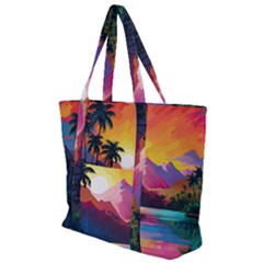 Ai Generated Tropical Island Sunset Landscape Zip Up Canvas Bag by Wegoenart