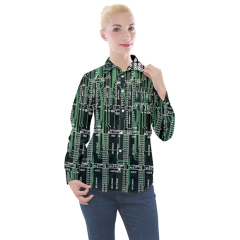 Printed Circuit Board Circuits Women s Long Sleeve Pocket Shirt by Celenk