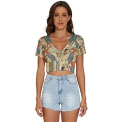 Egyptian Man Sun God Ra Amun V-neck Crop Top by Celenk