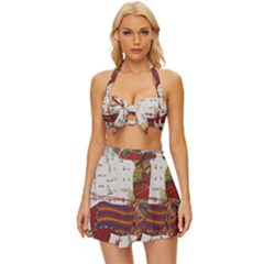 Egyptian Tutunkhamun Pharaoh Design Vintage Style Bikini Top And Skirt Set  by Celenk
