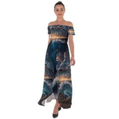 Fantasy People Mysticism Composing Fairytale Art 2 Off Shoulder Open Front Chiffon Dress by Uceng