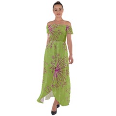 Dandelion Flower Background Nature Flora Drawing Off Shoulder Open Front Chiffon Dress by Uceng