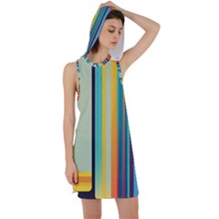Colorful Rainbow Striped Pattern Stripes Background Racer Back Hoodie Dress by Uceng
